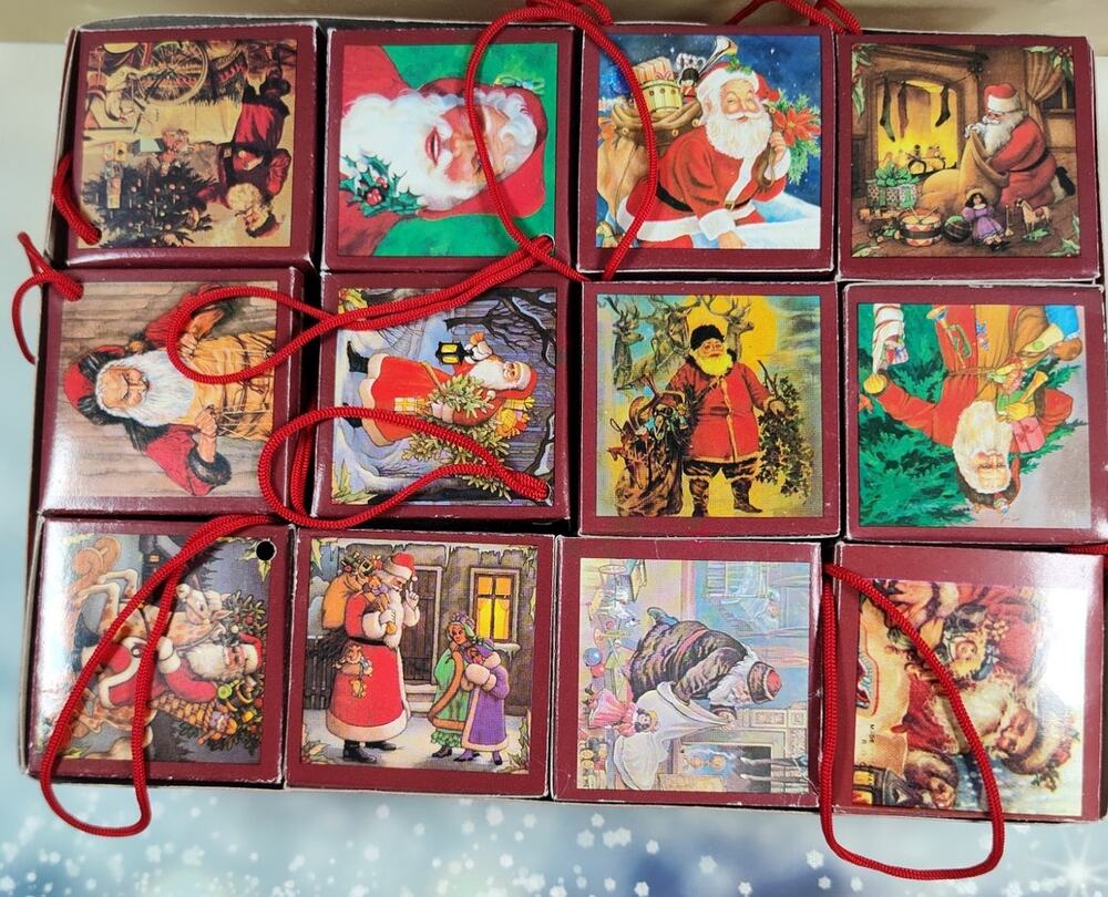 Figi's Santa Christmas Classics 12 Mini Hanging Treat Ornament Boxes